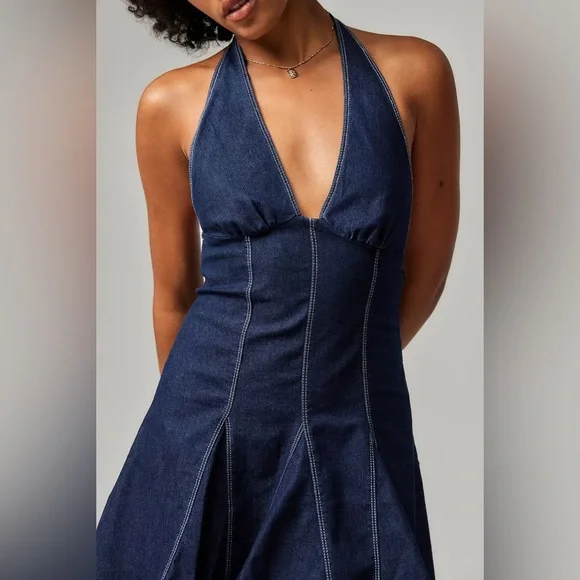 Urban Outfitters Denim Halter Dress🩵 - Picture 2 of 6